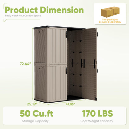 Devoko Outdoor Storage Cabinet 50 Cu Ft with Lockable Doors, Vertical Storage Shed Waterproof Patio Tools Storage Box for Sofa Cushions, Gardening Tools and Accessories (Beige)