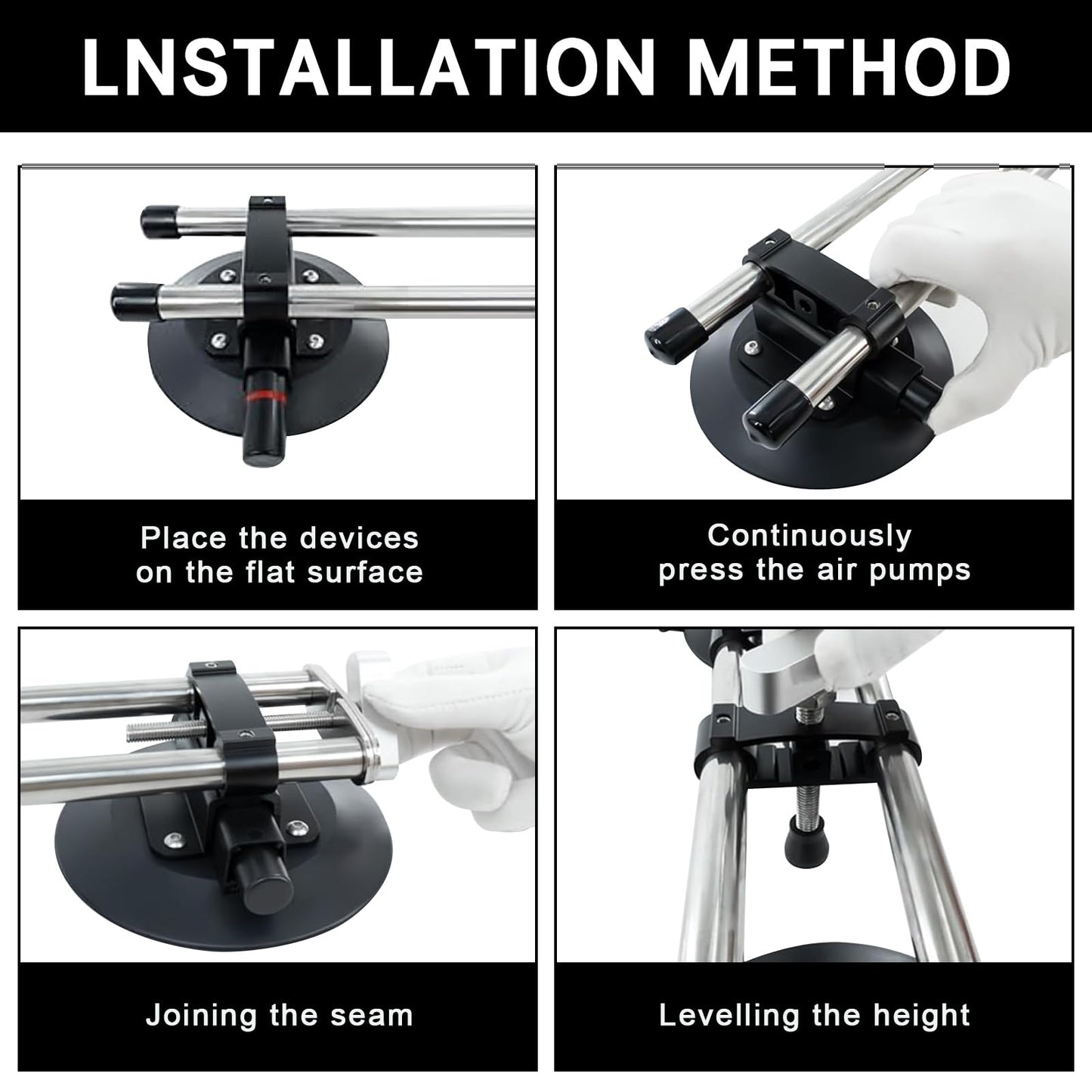 Mitoykus Manual Vacuum Countertop Leveling System - 3s Quick-Suction Technology & 4 Adjustable Knobs for Seamless Granite/Quartz/Marble Alignment | Heavy-Duty Clamping Force, No Slip Grip【2 Pack】