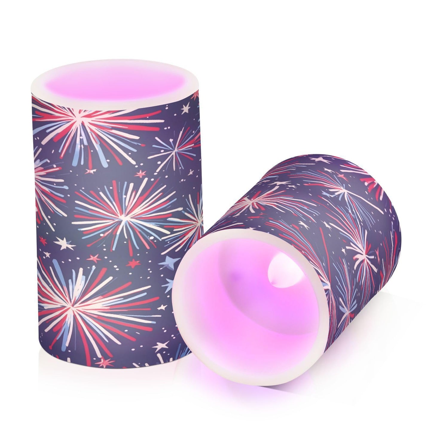 ALAZA Fireworks Blue Red 4th July Flickering Flameless Candles Battery Operated with Remote Timer,Tea Light Candles LED Pillar Votive Patriotic Candles Set of 2 for Outdoor Indoor Decorations