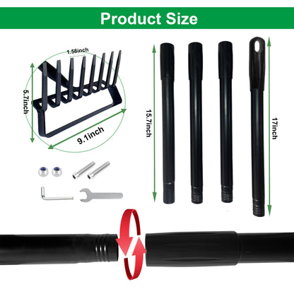 8-Tines Rake and Stirrup Hoe, Metal Garden Tiller Rake with Adjustable Long Handle, Action Scuffle Loop Hoe for Weeding, Digging, Loosening Soil