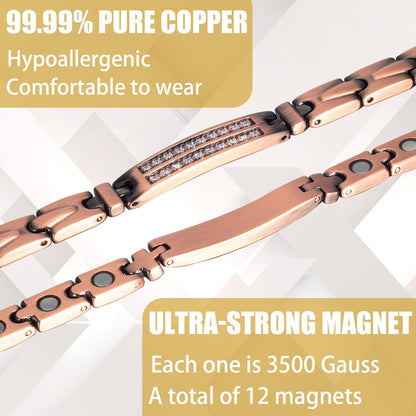 EnerCoppeX Copper Magnetic Bracelet for Women - Crystal Detox Jewelry with 3500 Gauss Magnet (B)