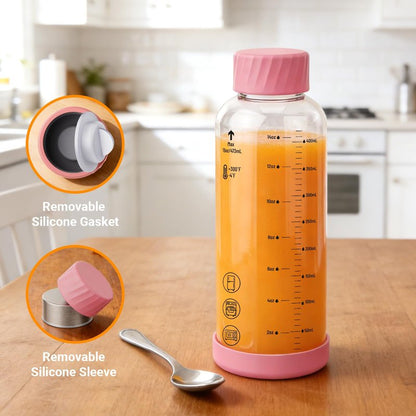 Luxfuel Glass Juice Bottles with Lids 16oz, 6 Pack – Borosilicate Glass Bottles for Juicing, Smoothies, Water & Beverage Storage, Stainless Steel Lids, Reusable, Leakproof, Heat-Resistant, BPA-Free