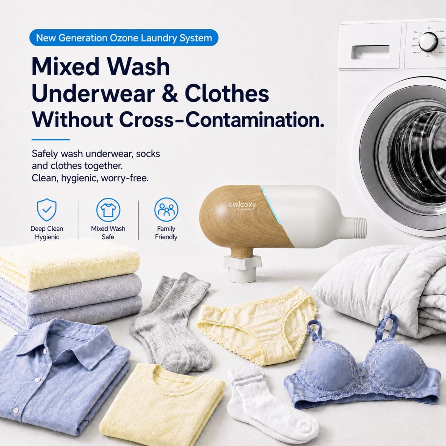 Portable Ozone Laundry System, Chemical‑Free Fabric Sanitizer and Deep Cleaner, Universal Odor Eliminator for Washing Machine, Home Fabric Freshener for Clothes, Bedding and Towels