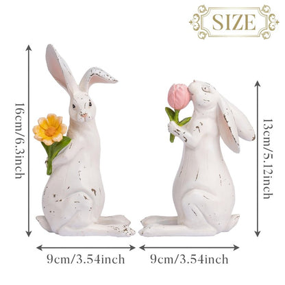 Valery Madelyn Easter Bunny Decorations for Home, Medium White Couple Rabbits Figurine Tabletop Decor, 2Pcs Cute Easter Gifts Resin Statues for Spring Holiday Indoor Party Table Centerpieces, 6"