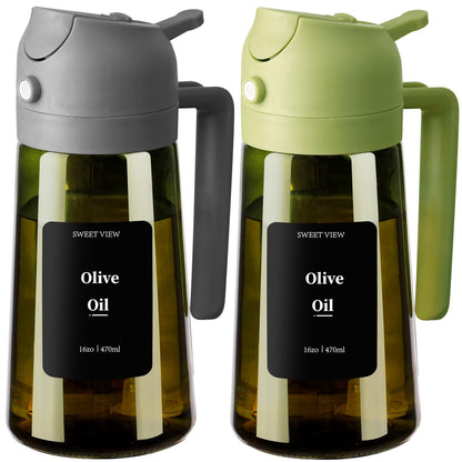 Olive Oil Dispenser and Oil Sprayer – 16oz/470ml Glass Light-Proof Oil Pourer for Kitchen, Air Fryer, Cooking, Salad, and BBQ