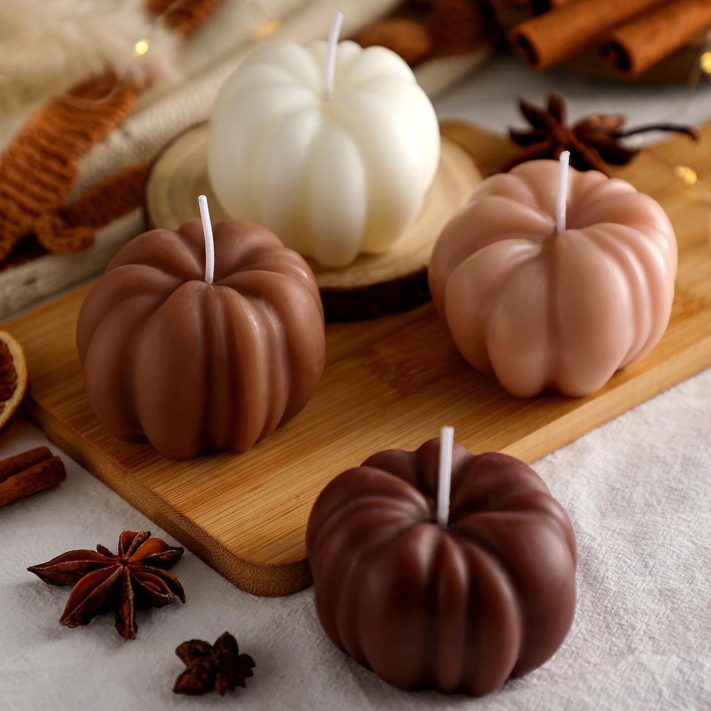 Nuanchu 4 Pcs Thanksgiving Pumpkin Shaped Soy Candles Fall Pumpkin Home Decorations Fall Scented Tealight Handmade Candle Autumn Gift Cinnamon Scent for Autumn Thanksgiving Decor(Maillard)