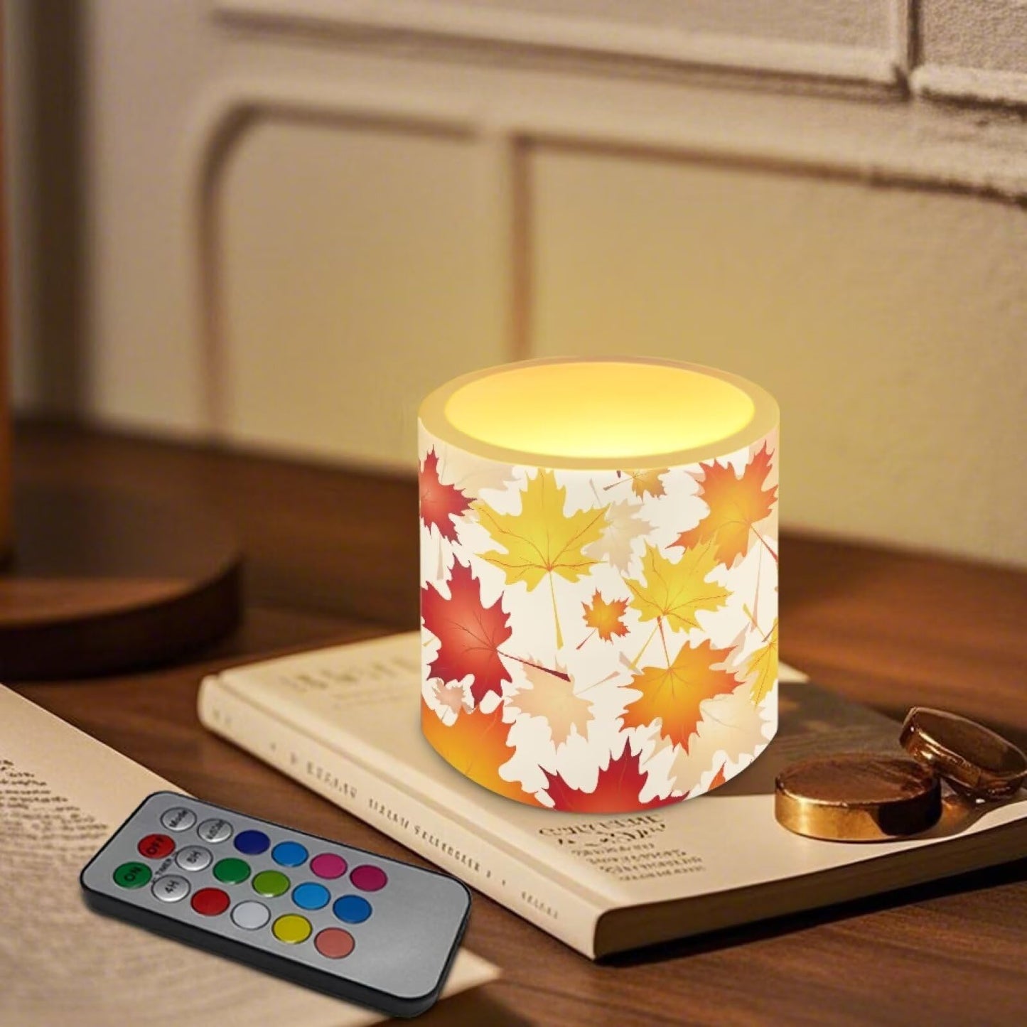 Cozeyat Fall Harvest Holiday Gift Flameless Candles 4 Pack Battery Operated with Remote Control Timer LED Pillar Candles Waterproof for Indoor Outdoor Use