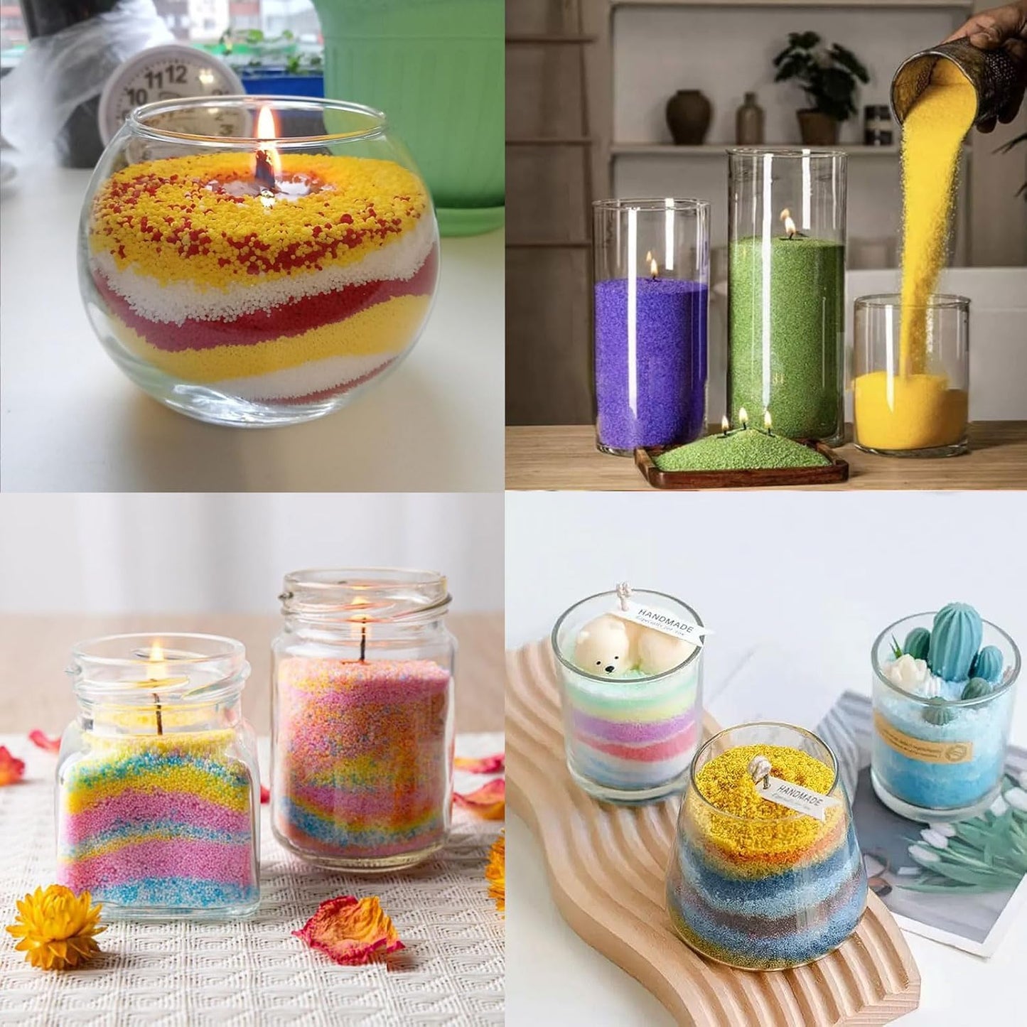 Blingfun Snow Pearled Candle with Wicks,5 Colors of DIY Candle Sand kit,with Mixing Cup, Spoond etc.Refillable for Making Pearled Wax for Halloween Thanksgiving Christmas Wedding Party-1.3LB