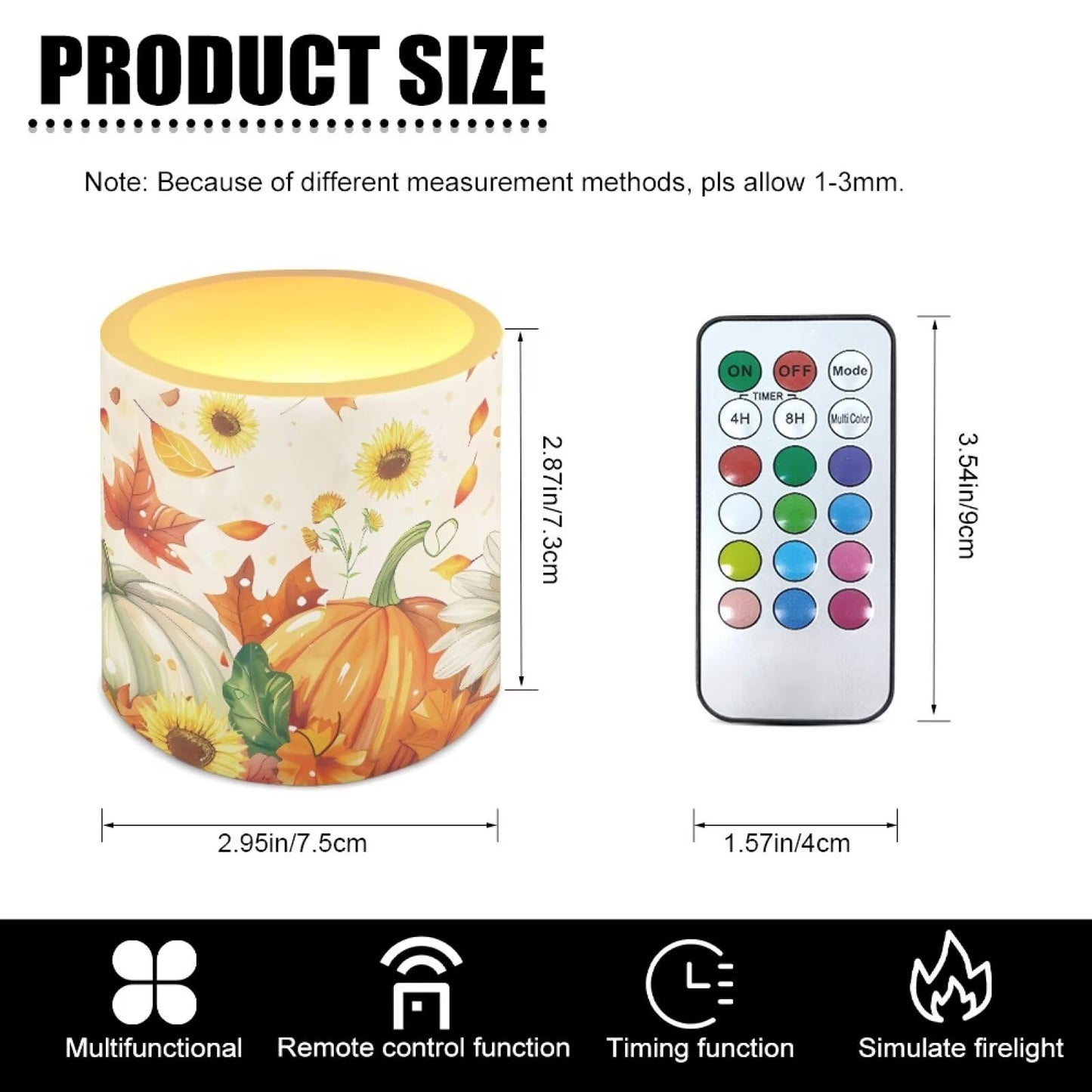 Cozeyat Harvest Pumpkin LED Candles Set of 4 Battery Powered Flameless with Remote Timer Dancing Flame Waterproof for Garden Patio Table Decoration