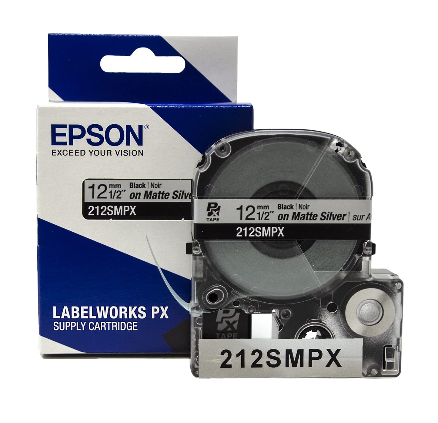 LABELWORKS Epson Asset Management Bundle - LW-PX900PCD Industrial Label Maker Kit, 236SMPX, 224SMPX, and 212SMPX PET (Polyester) Tape Cartridges - Black on Silver Matte Label Maker Tapes