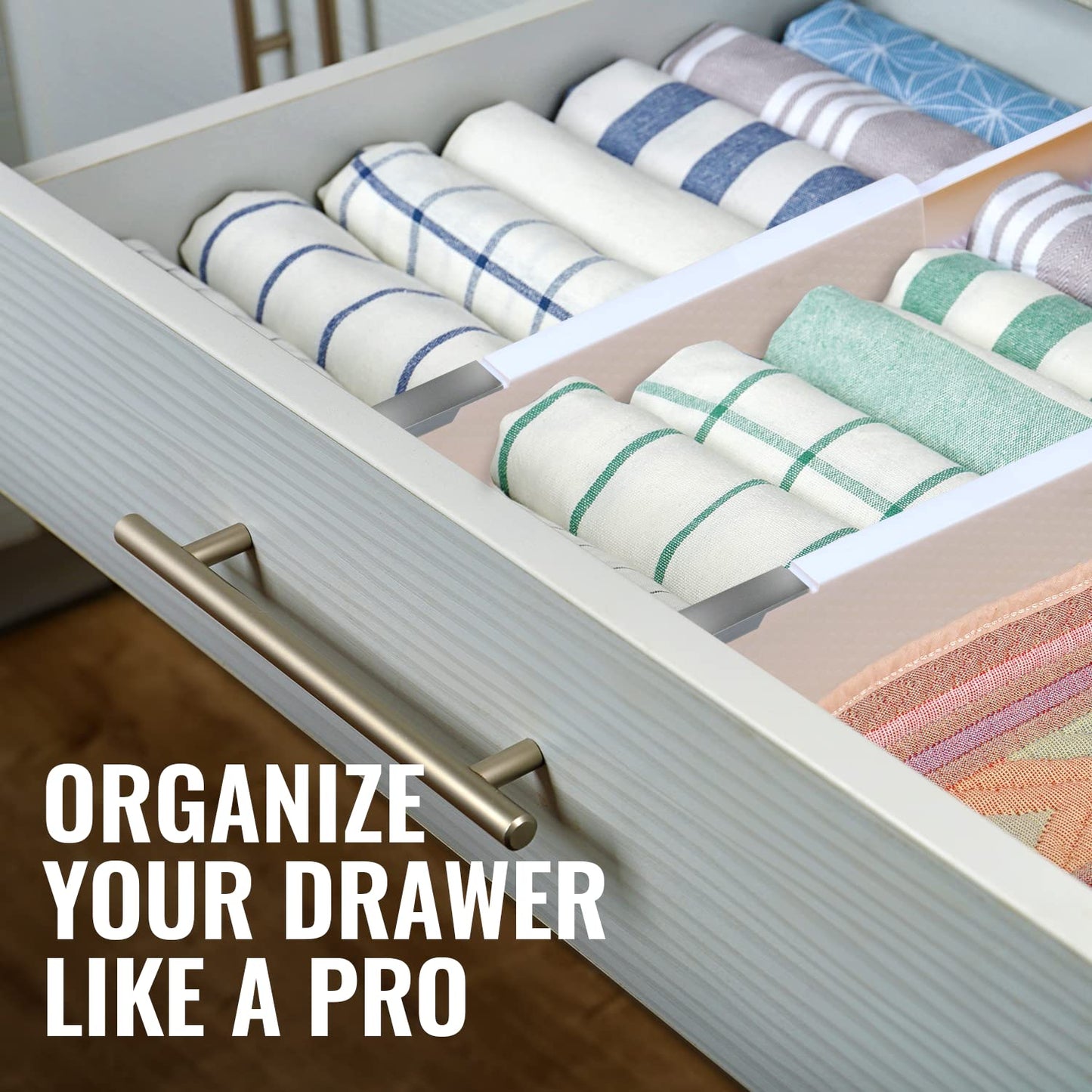 RAPTUROUS Adjustable Deep Drawer Divider – 5" Tall, Expandable 13-22", 10-Pack, Non-Slip Drawer Dividers for Clothes, Dresser, Kitchen & Office Organization (White)