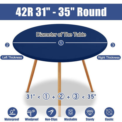 Moosfor Round Spandex Tablecloth, Elastic Fitted Waterproof Tablecloths for 31"-35" Tables, Stretch Washable Picnic Table Cover for Camping, Dining, Indoor and Outdoor, Navy