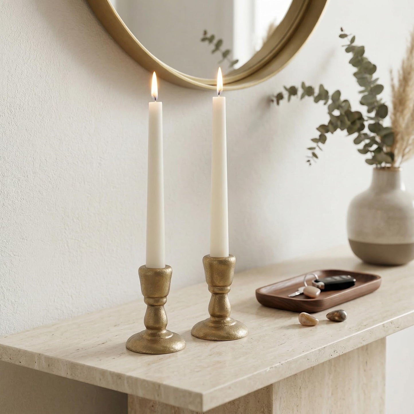 Cast Iron Candle Holders Antique Brass Iron Taper Candle Holders Set of 2, Decorative Metal Candlestick Stands for Weddings, Dining, Parties, and Home Decor