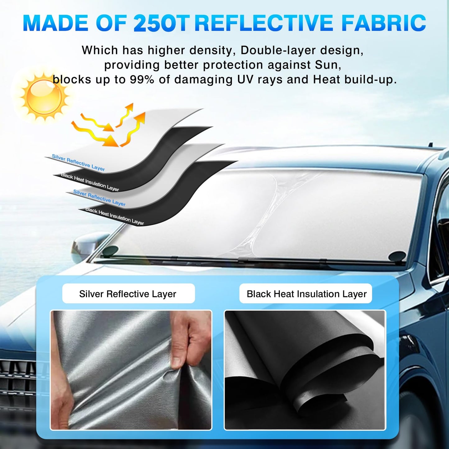 KUST Windshield Sun Shade for Toyota RAV4 2019-2023 2024 2025 Window Shade Sun Visor Cover Foldable Blocks UV Rays Keep Your Car Cooler