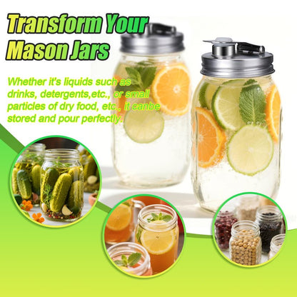 Mason Jar Pour Spout Lid Stainless Steel, Regular Mouth Pour Spout Flip Cap Lids for Mason Jars, Anticracking Leak Proof Seal Cover Airtight for Drinking Salad Dressing & Food Storing(4PCS)