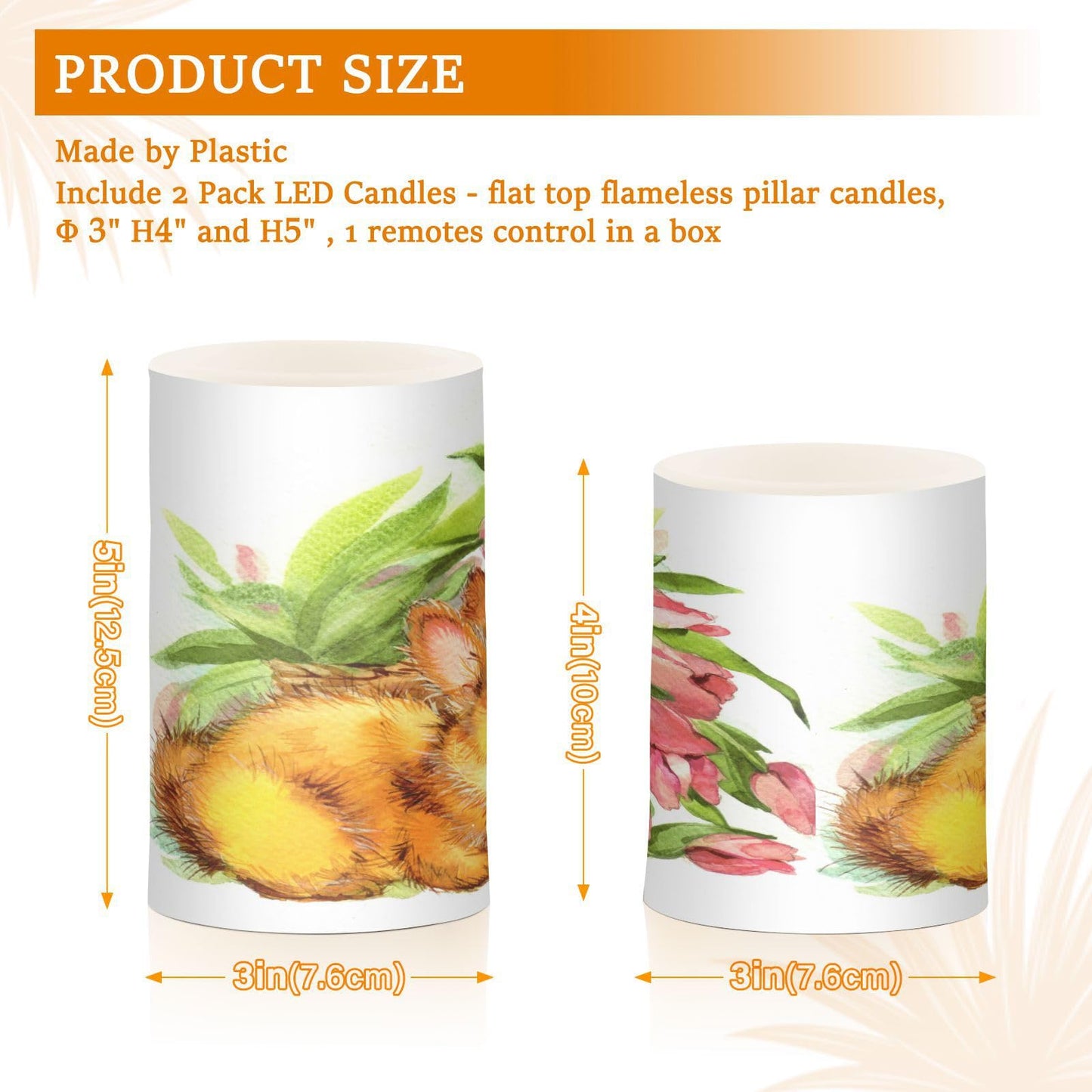 ALAZA Easter Funny Bunny Tulip Flowers Spring Flickering Flameless Candles Battery Operated with Remote Timer,Tea Light Candles LED Pillar Votive Candles Set of 2 for Outdoor Indoor Decorations