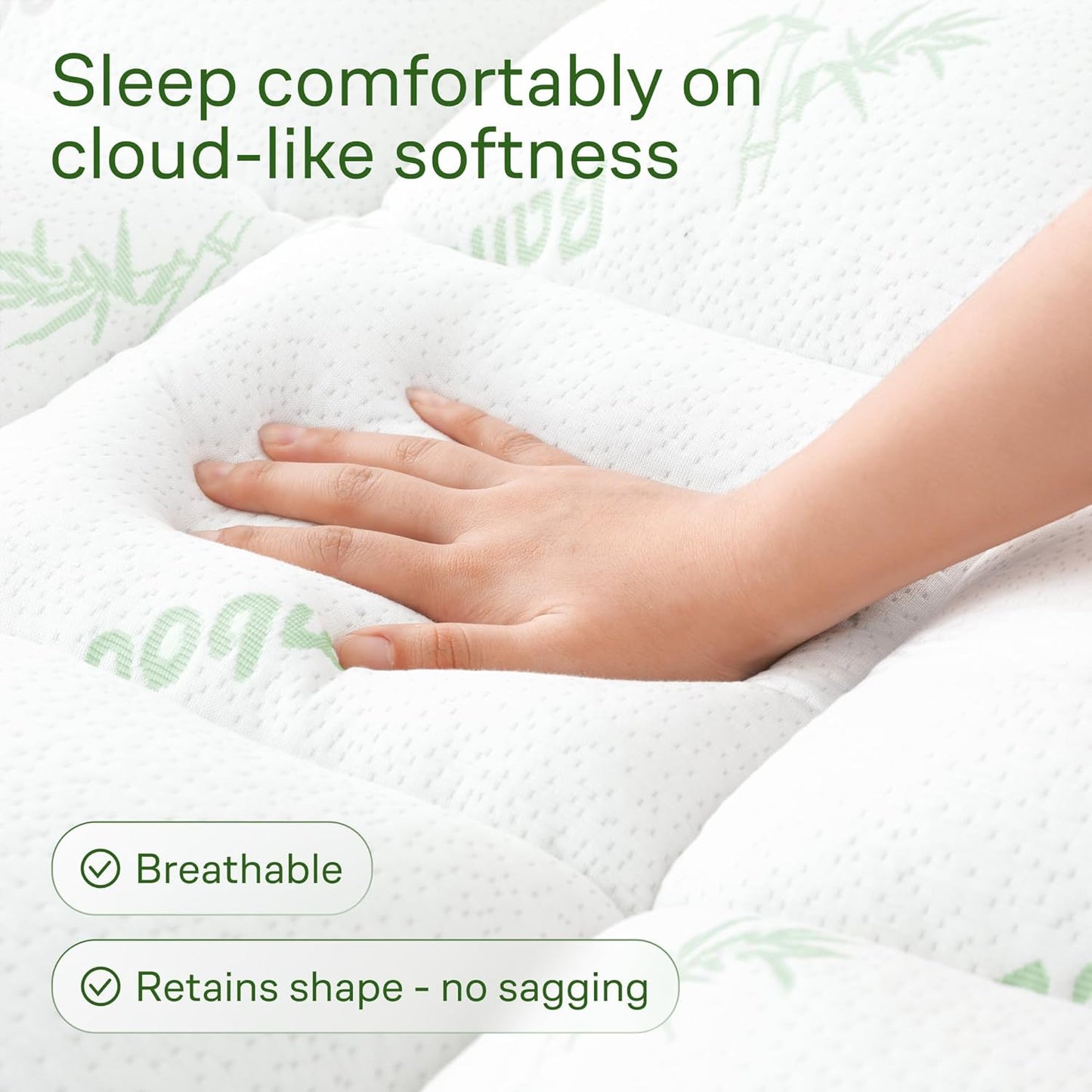 Niagara Sleep Solution Ultra Soft Queen Mattress Topper - Bamboo Viscose Pillow Top for Back Pain Relief | Naturally Cooling, Sage