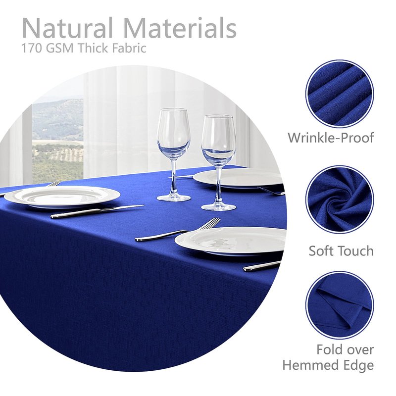 Veblandy 2 Pack Rectangle Tablecloth, 52x70 inch, Water Resistant Wrinkle Free Linen Textured Table Cloth Washable, Decorative Fabric Table Cover for Dining, Party and Camping, Royal Blue