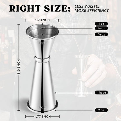 KITESSENSU Jigger for Bartending, Japanese Jigger 2 oz 1 oz with Measurements Inside, 304 Stainless Steel Double Cocktail measuring cup, Professional Bar Tool for Home & Bar Use