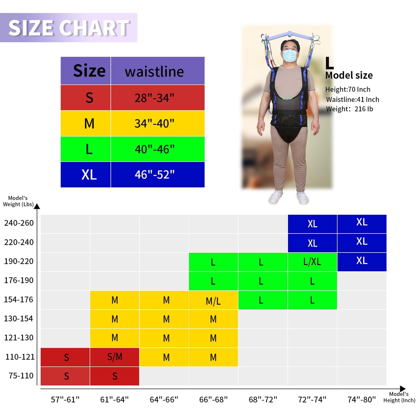 Ehucon Comfort Padded Patient Lift Walking Sling,Portable Standing Harness to People/Handicap for Ambulating Support Training,500 lbs Safety Loading-Large Size