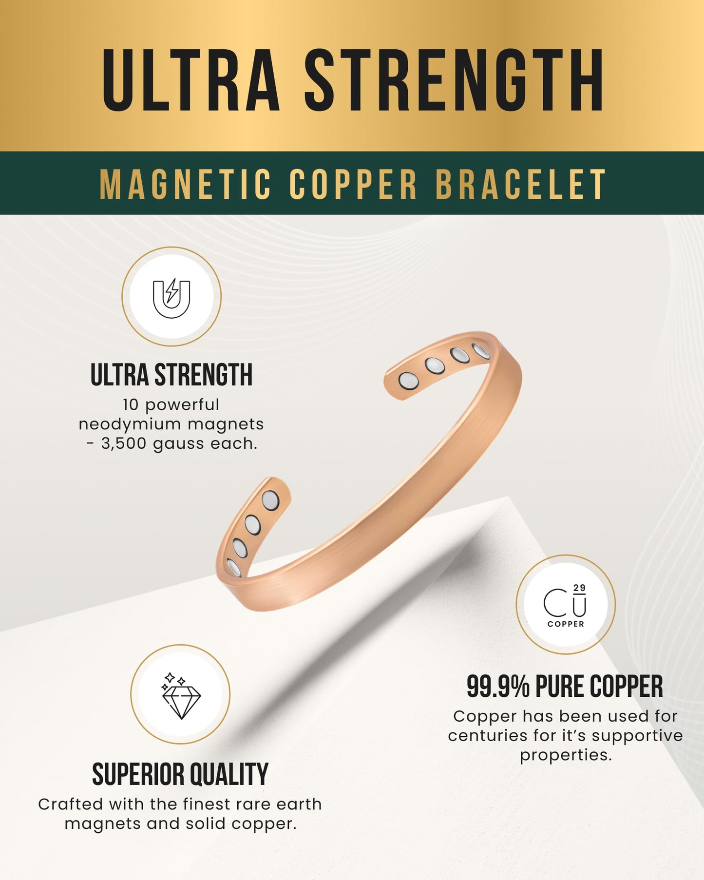 MagnetRX® Magnetic Copper Bracelet Cuff – Elegant Pure Copper Bangle – Unisex Magnetic Bracelets for Men & Women (Small)
