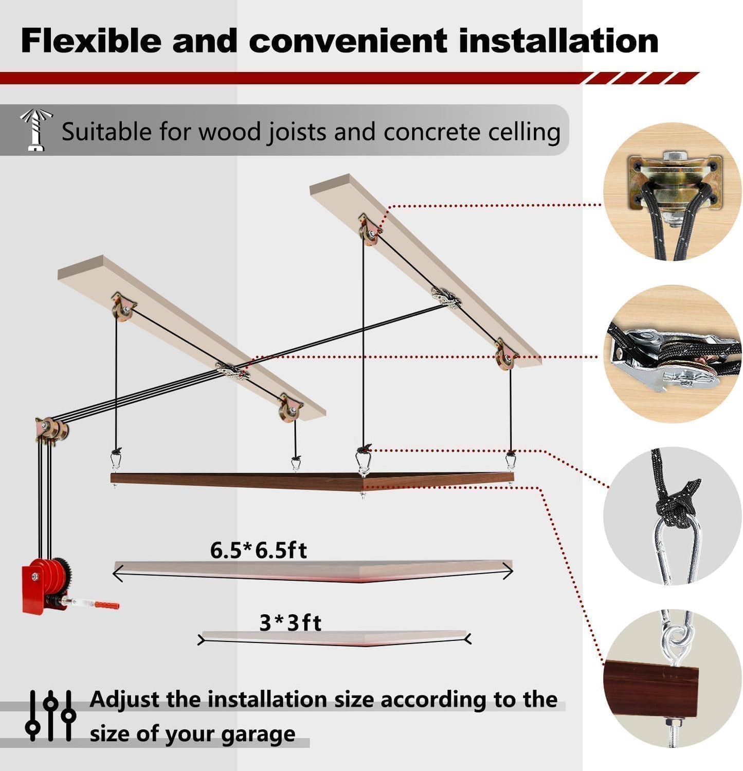 Overhead Garage Storage Lift Hoist, Heavy-Duty Ceiling Mounted Garage Storage Lift System for Organization, Easy to Install (Heavy-Duty Ceiling Mounted Garage Storage Lift)