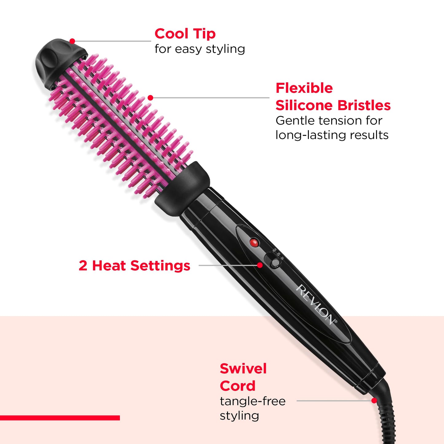 REVLON New and Improved SmoothStay Coconut Oil-Infused Heated Hair Styling Brush | 1” Barrel for Voluminous, Shiny Results (Black/Red)