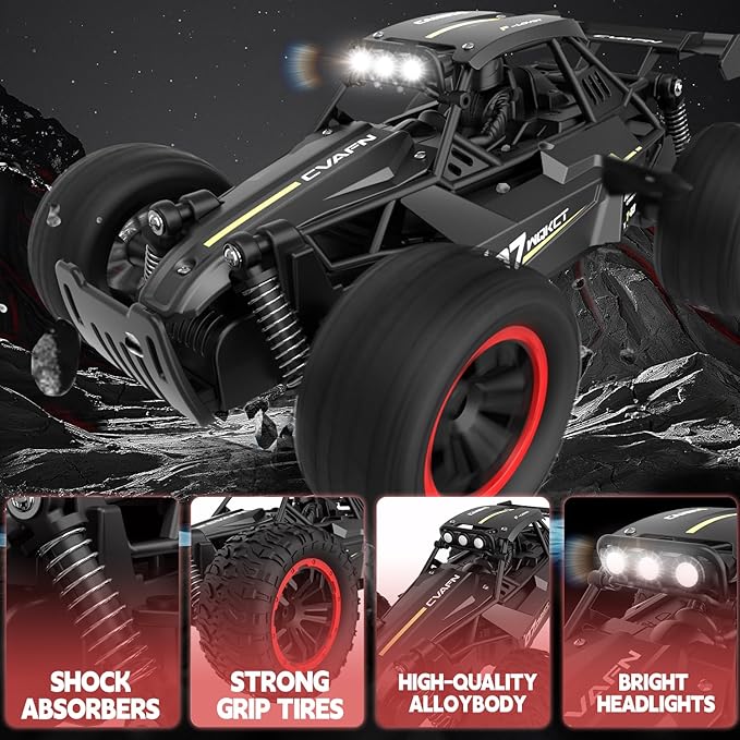 Remote Control Car for Boys 8-12 1:16 Scale Metal Shell RC Monster Truck 25+ KM/H Fast Off Road RC Cars with LED Lights All Terrain Electric Toy Vehicle Birthday Gifts for Kids Boys Girls 6-12