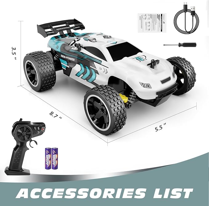 Tecnock RC Cars Remote Control Car for Kids 1:18 Scale 20 KM/H 2WD Offroad Buggy 2.4GHz RC Racing Car with USB-C Easy Charging &amp 50 Mins Playtime Toys Gifts for Boys &amp Girls