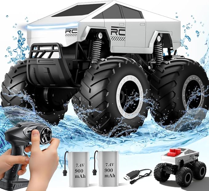 Waterproof Remote Control Car 1:16 RC Monster Truck Toys 900mAh 40+ Min Play 2.4GHz 4WD Off-Road Vehicle Amphibious Remote Control Car for 6+ Year Old Boys Girls Kids Gifts Presents