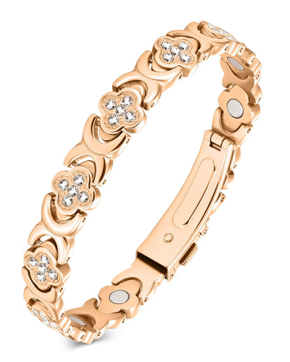 Jecanori Magnetic Bracelets for Women, Stainless Steels Magnetic Therapy Bracelet with Sparkling Cubic Zirconia,Four-leaf clover Jewelry Gift