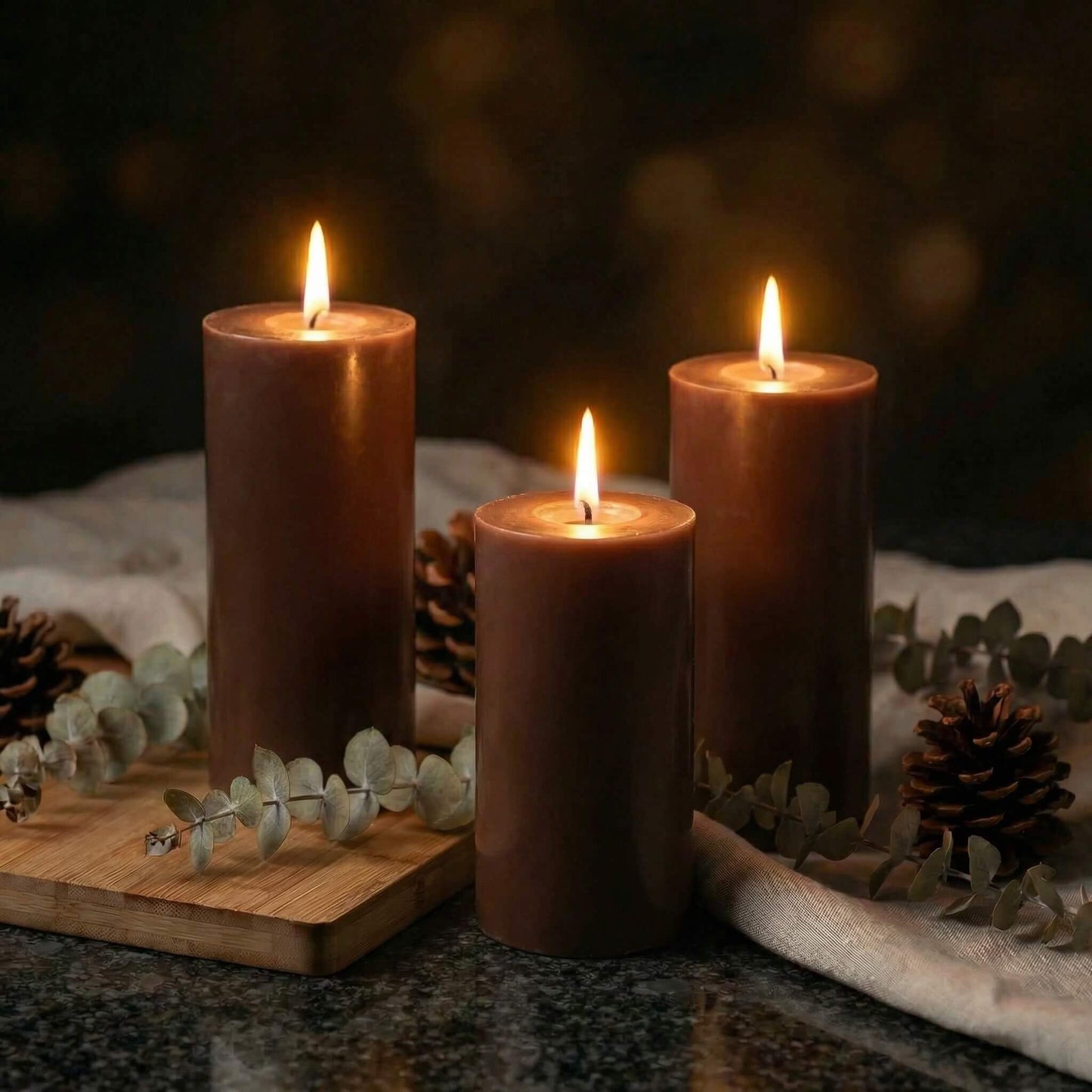 Richland Set of 3 Brown Pillar Candles 3" x 6" Unscented for Weddings Fall Decor Thanksgiving Home Holidays Relaxation Spa Church