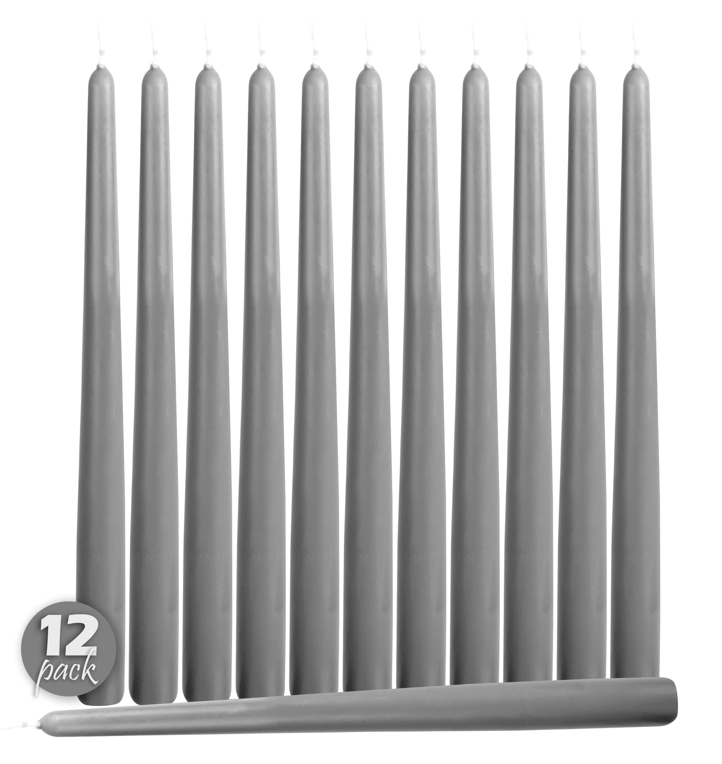 Hyoola Tall Taper Candles - 12 Inch Dark Grey Dripless, Unscented Dinner Candle - Paraffin Wax with Cotton Wicks - 10 Hour Burn Time (Pack of 12)