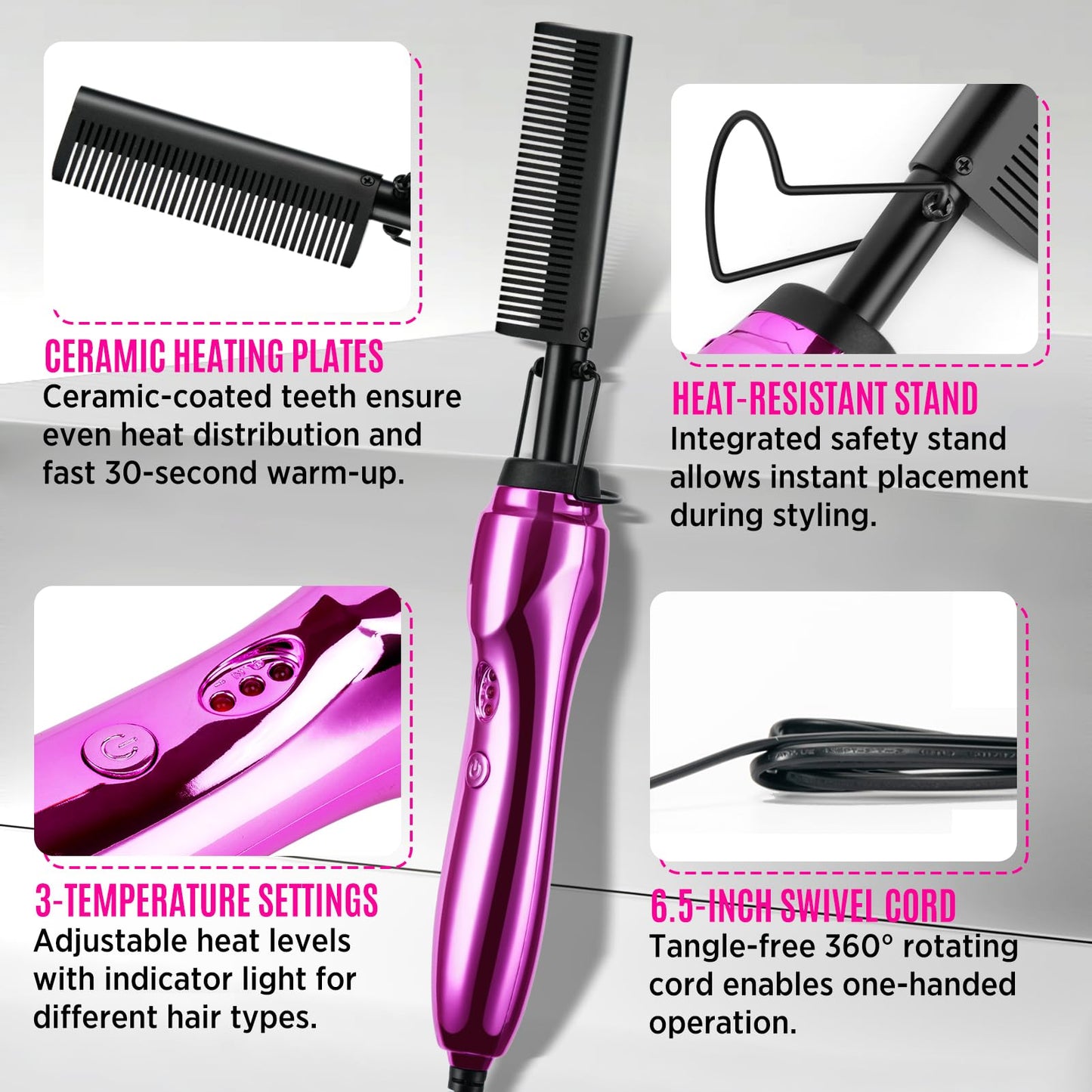 Hot Comb Hair Straightener Set for Lace Front Wigs - Heat Pressing Combs Ceramic Curling Flat Iron Electric Hot Comb for Wigs - Hair Straighteners Straightening Comb for Women Wig Installation Kit