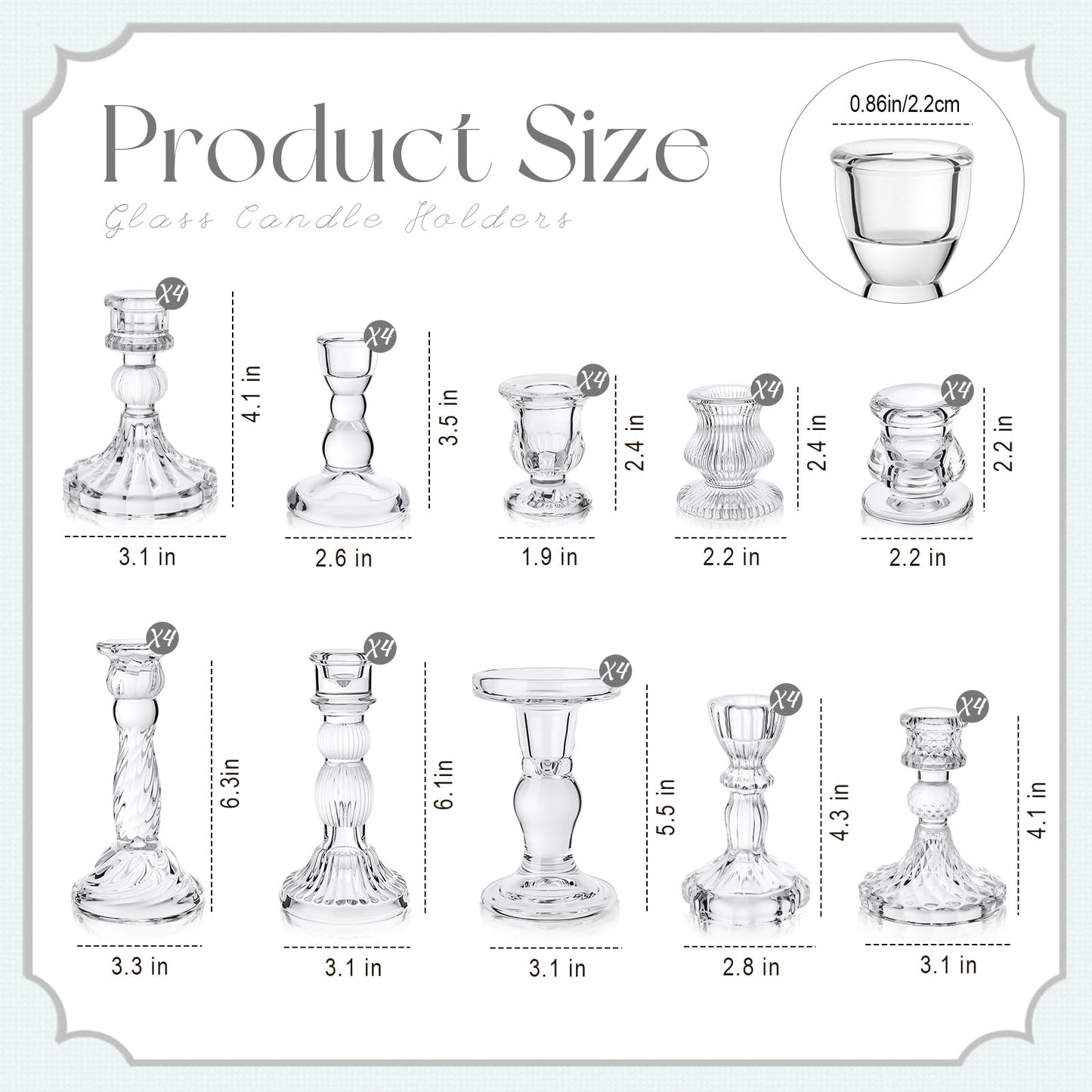 Mumufy 40 Pcs Glass Crystal Taper Candle Holders Clear Glass Candlestick Holder Fit 0.8 Inch Candles Crystal Decorative Candle Stand Centerpiece Table Wedding Dining Party (Classic,Clear)