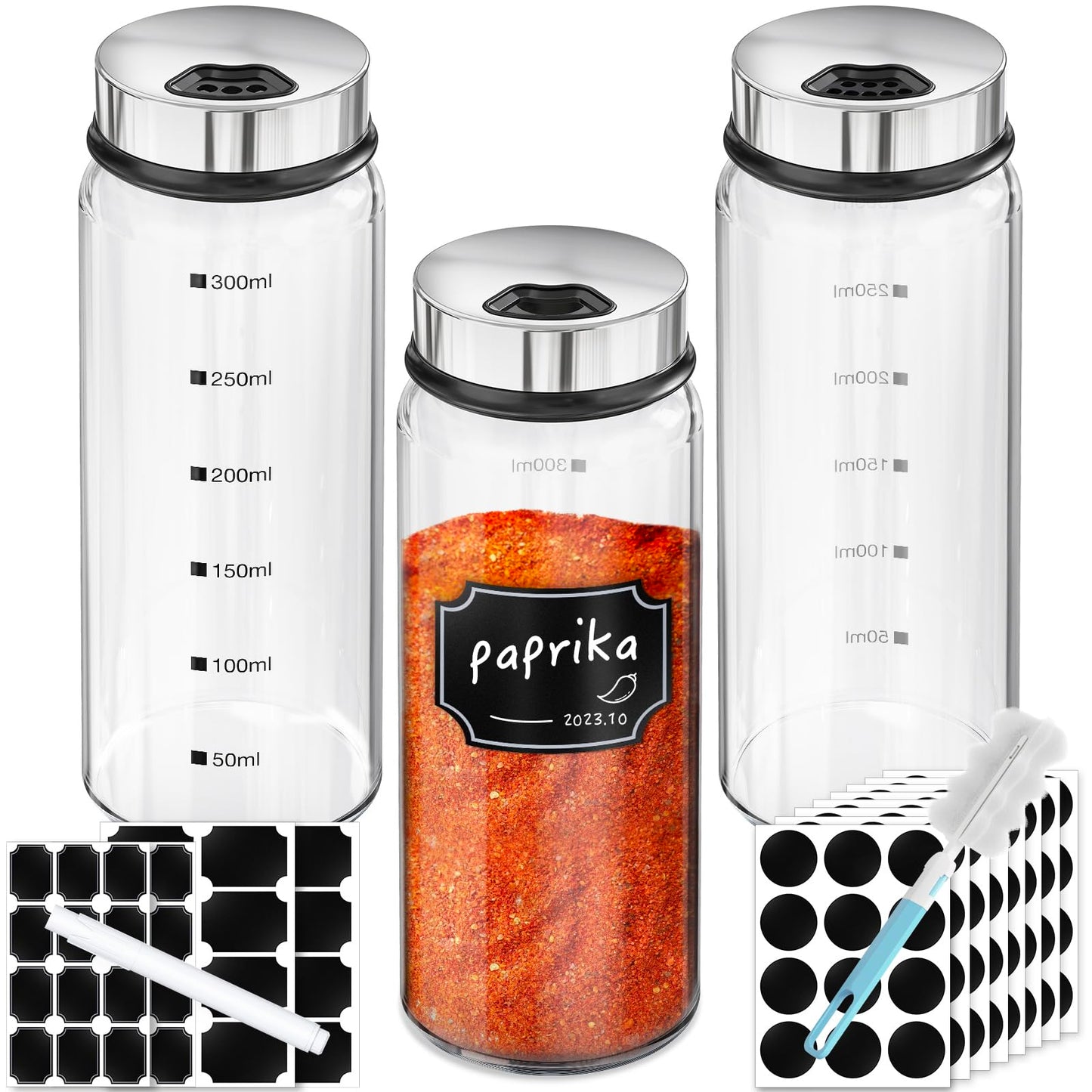 Segarty Spice Jars, 6 Pack 3 oz Spice Bottles with Shaker Lids, Glass Empty Storage Containers with Adjustable Stainless Steel Flow Top for Your Regularly Used Spices
