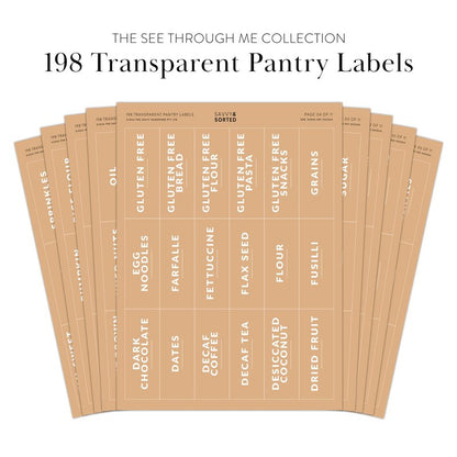 SAVVY & SORTED Pantry Labels for Food Containers, 198 Modern Font Kitchen Labels for Containers on Clear Sticker, Waterproof Scratch Resistant, Organize Pantry Essentials