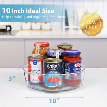 4 Pack Lazy Susan Organizer for Cabinet, Upgraded 11.5" Clear Turntable Organizer with Handles and Raised Edge, Rotating Lazy Susan Spice Storage for Kitchen, Pantry, Refrigerator, Bathroom, Table