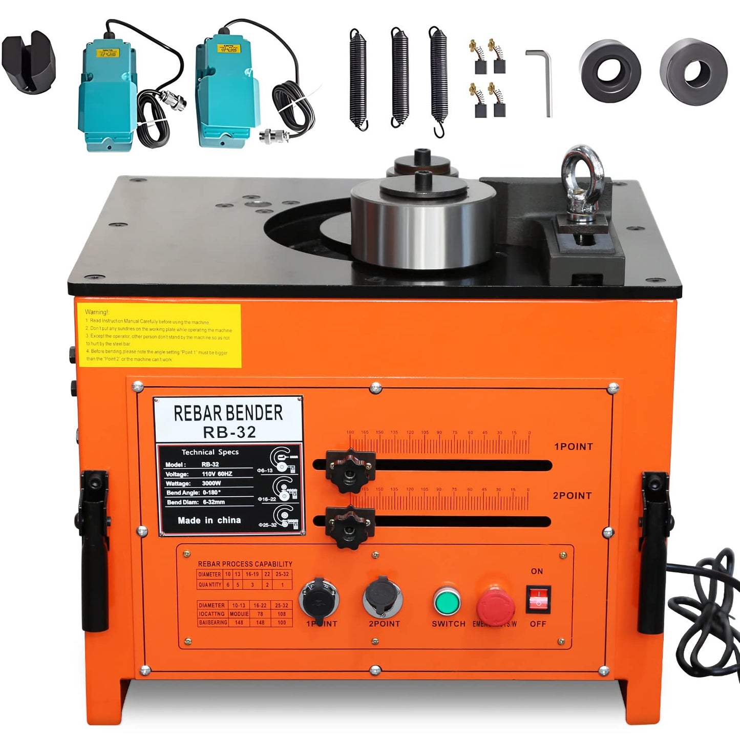 3000W Electric Rebar Bender, High-Speed 6-7 Seconds Bending Machine, Accurate 0-180° Portable Rebar Bender Tool for 1/4 to 1.3 Inch Steel Bar with Foot Pedal