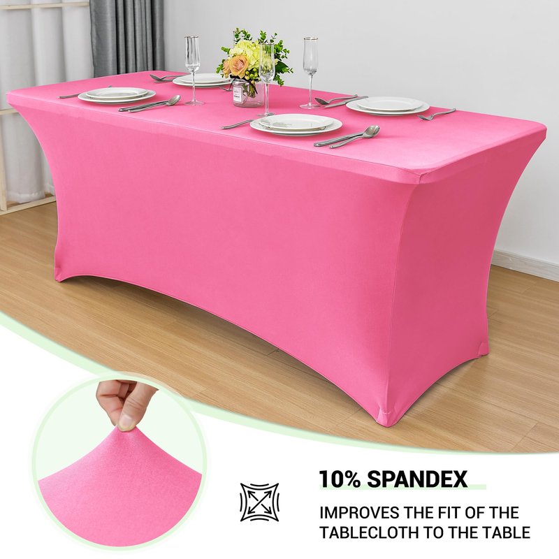 Obstal 4Ft Stretch Spandex Table Cover for Standard Folding Tables - 2 Pack Universal Rectangular Fitted Tablecloth for Party, Banquet, Events, Trade Show (Dark Pink, 48L x 24W x 30H Inches)
