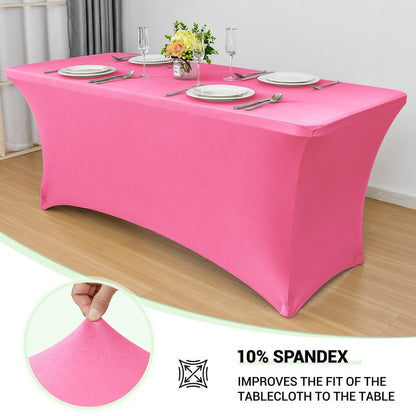 Obstal Spandex Table Cover 8ft Fitted Tablecloth Rectangular - Stretch Rectangle Folding Table Cloth for Birthday Party Wedding Banquet, Dark Pink, 96L x 30W Inch