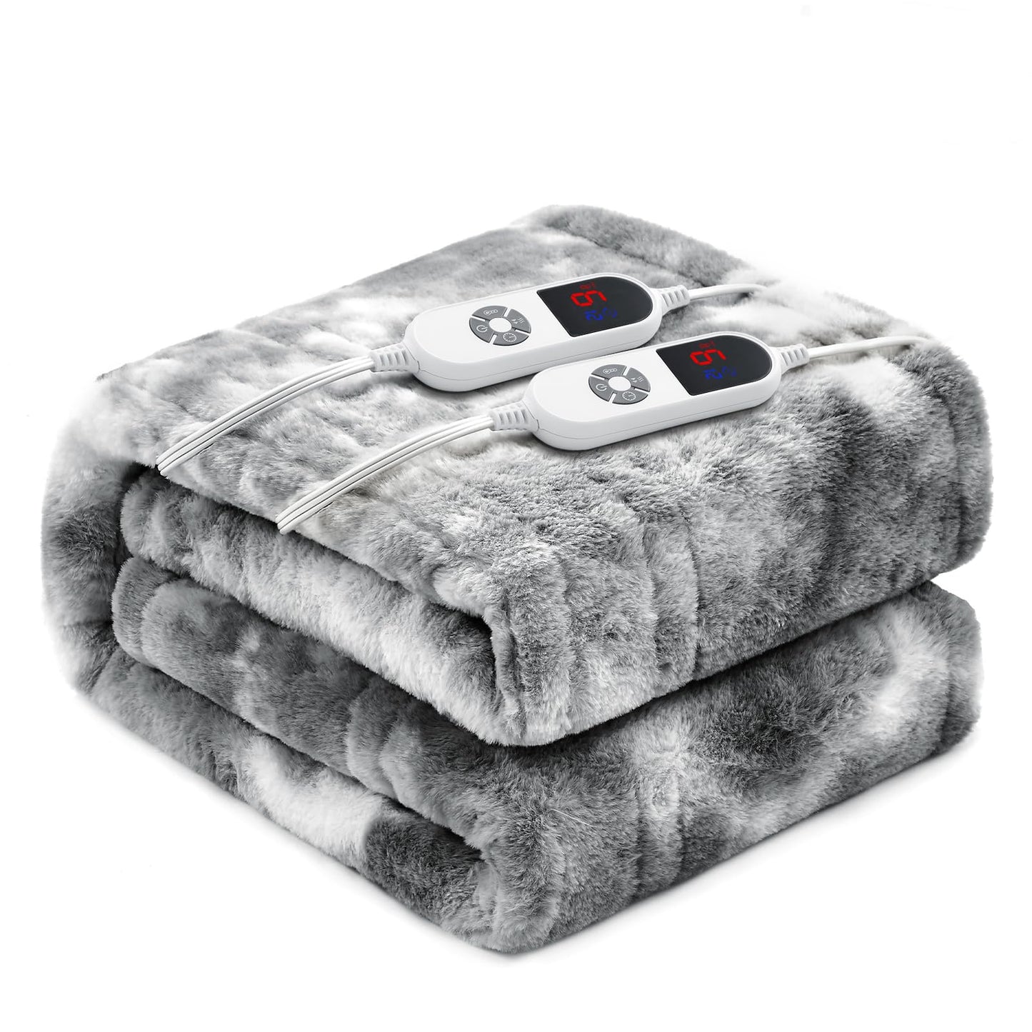 Electric Heated Blanket 50"x60",Luxury Grey Faux Fur Electric Throw Blanket,Fast Heating Soft Fluffy Thick Electric Blanket with 6 Heating Levels & 12H Auto Off