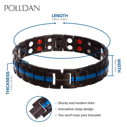 Polldan Magnetic Bracelets for Men 6000 Gauss Power | Titanium Bracelet for Men with 2X Strong Magnets | Durable Mens Magnetic Bracelet with Adjustable Length | Stylish Mens Jewelry & Black Metal Sizing Tool (Blue-Black)