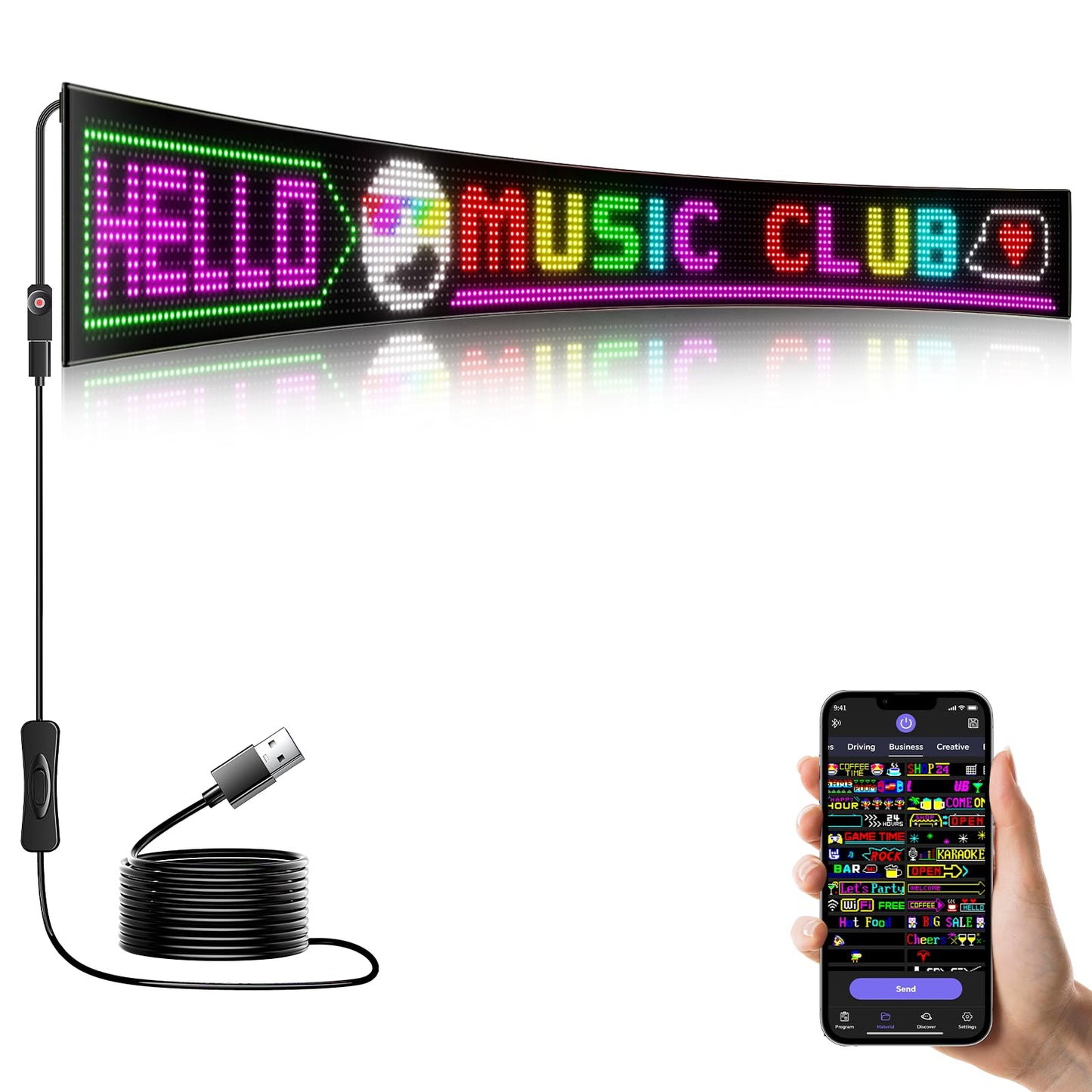 LED Sign - APP Control DIY Programmable Custom Sign Waterproof Flexible USB 5V 2A LED Open Sign Scrolling&Stationary Display for Window Ads,Parties Weddings Store Bar Hotel NEMGOME