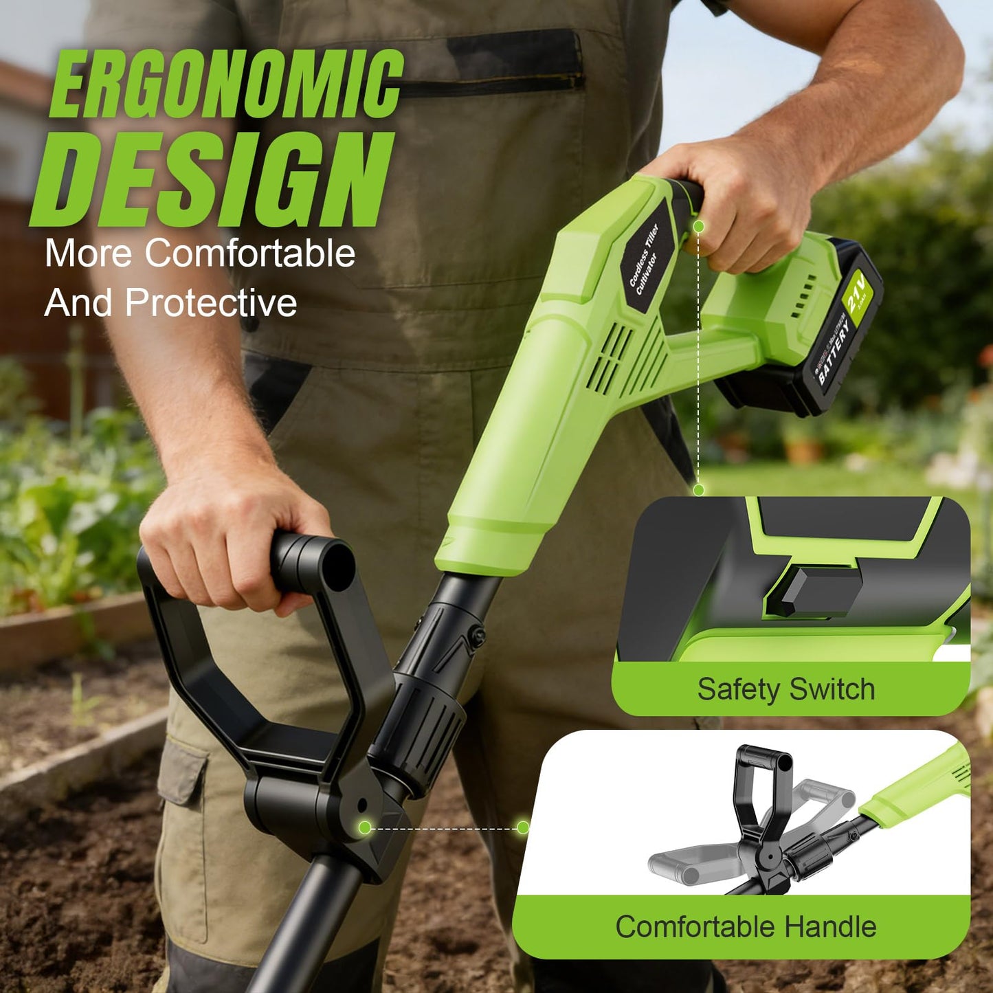 Brushless Cordlees Tiller Cultivator for Gardening, 6000mAh 20v Battery Powered Electric Garden Tiller Rototiller,9" Width 7" Depth,Lightweight Small SoilTiller for Cultivating/Lawn/Garden Tool