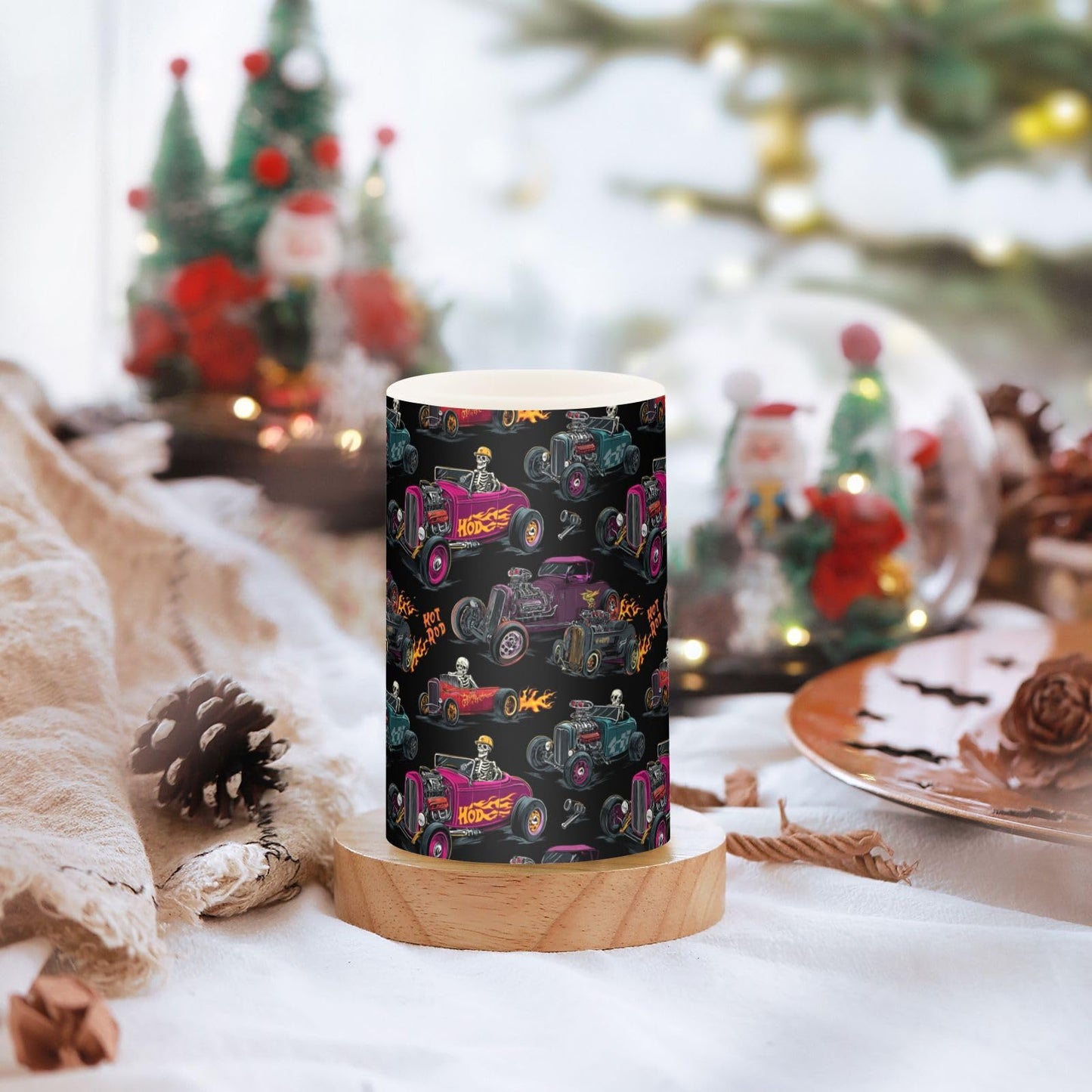 Pigsaly Flameless Candles Battery Operated Checkered Flag Hot Rod Baseball Racing Car Flickering Led Pillar Candles with Remote Control Colour Changing Warm Light Candles for Halloween Christmas Wed