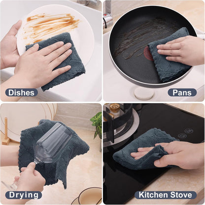Homaxy 12 Pack Kitchen Dish Cloths (10 x 10 Inches, Grey), Super Soft and Absorbent Coral Velvet Dish Towels, Nonstick Oil Fast Drying Microfiber Cleaning Cloth, No Lint Household Dishcloths
