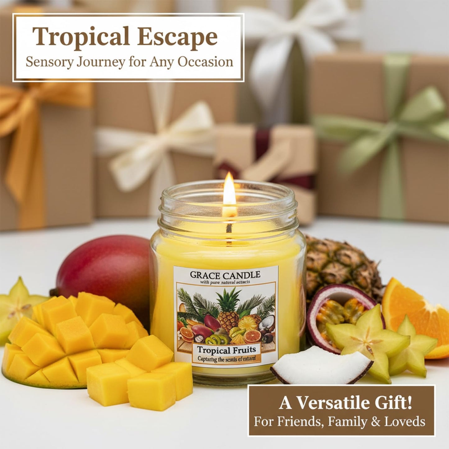 Covtlykne 4oz Scented Candles, 2.48 Inches Scented Soy Candle 18 Hours Burn Time for Home Decor (Tropical Fruit)
