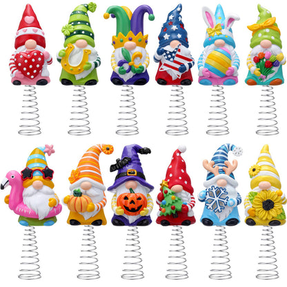 Gejoy 12 Pcs Mini Interchangeable Gnome Tree Topper, Valentine's Day Seasonal Resin Gnome Ornaments 5.1'' Miniature Christmas Tree Toppers for Year Round Gift, Office Home Decor, 1 Spring