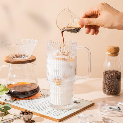SoulTimes 26oz Raindrop Glass Tumbler with Handle - Set of 2, Reusable Iced Coffee Cup, Glass Cup with Lid and Straw for Smoothies, Juice, Coffee, Tea, Milk & More